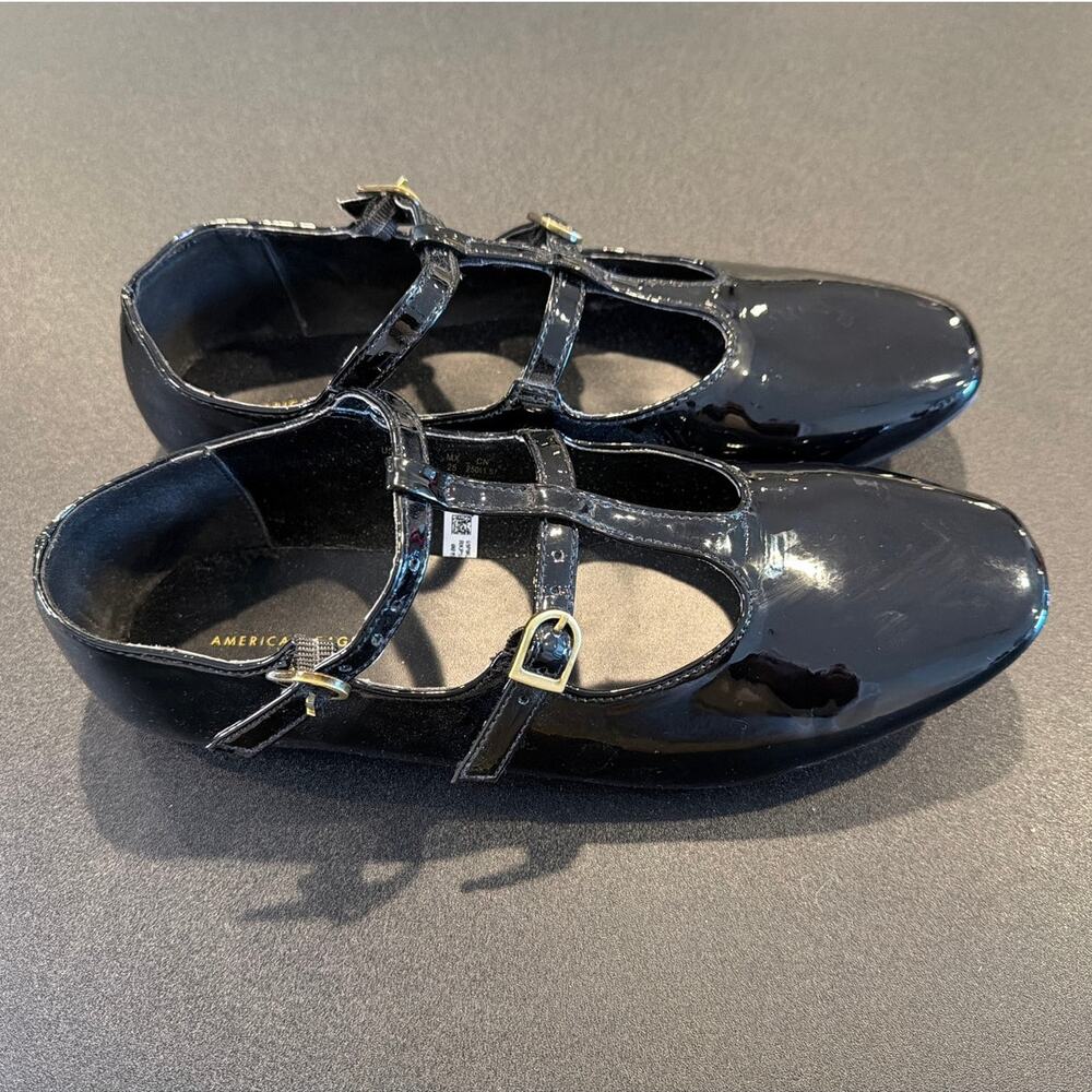 American Eagle Double T-Strap Mary Jane Shoes Women's Size 8 Black Patent - Picture 2 of 6